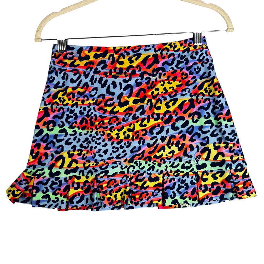 Tzu Tzu Rainbow Leopard‎ Print Athletic Skirt Shorts Size XS Made in USA